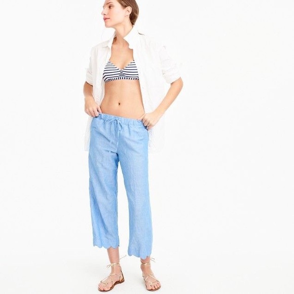J. Crew Scalloped Linen-cotton Beach Pant - Picture 2 of 7